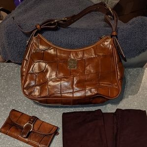 Dooney & Bourke Vintage Brown Crocodile Embossed Leather Hobo Bag & Wallet